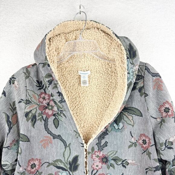 Sundance Augusta Floral Sherpa Reversible Hooded Coat Size SP Warm Cozy Oversize - Picture 4 of 13